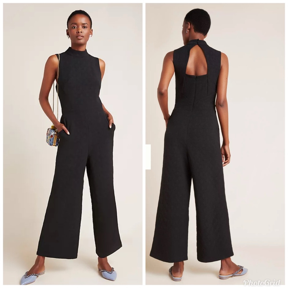 NEW ANTHROPOLOGIE x Eva Franco Charley Mock Neck Wide Leg Jumpsuit Black XS